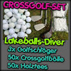 Crossgolf-Set L: 3x Golfschläger +50 Crossgolfbälle +50 Gratis Holztees