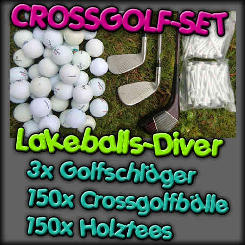 Crossgolf-Set XXL: 3x Golfschläger +150 Crossgolfbälle +150 Holztees