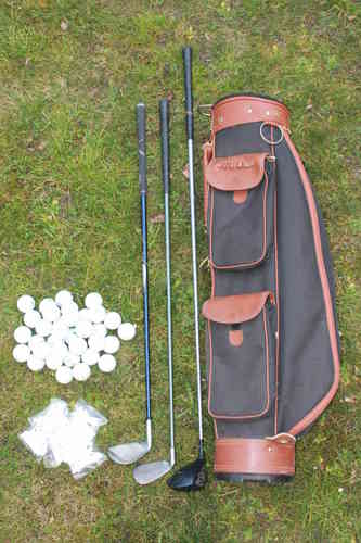 3x Golfschläger +50 Crossgolfbälle +50 Holztees +Golfbag