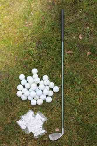 Golfschläger (Eisen) +50 Crossgolfbälle +50 Holztees